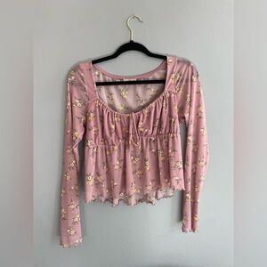 Live in the moment: Pink Floral Mesh Long-Sleeve Top